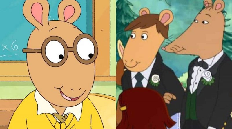 Side by side image of Arthur from PBS show Arthur and Mr Ratburn and Patrick