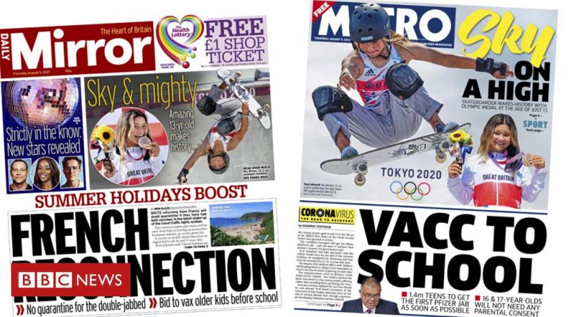 Newspaper headlines: 'French reconnection' and 'Sky on a high'