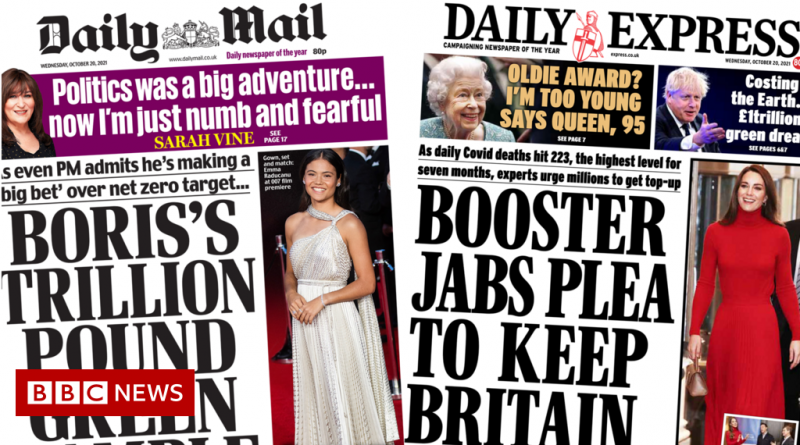 Newspaper headlines: PM's 'green gamble' and 'booster jabs plea'