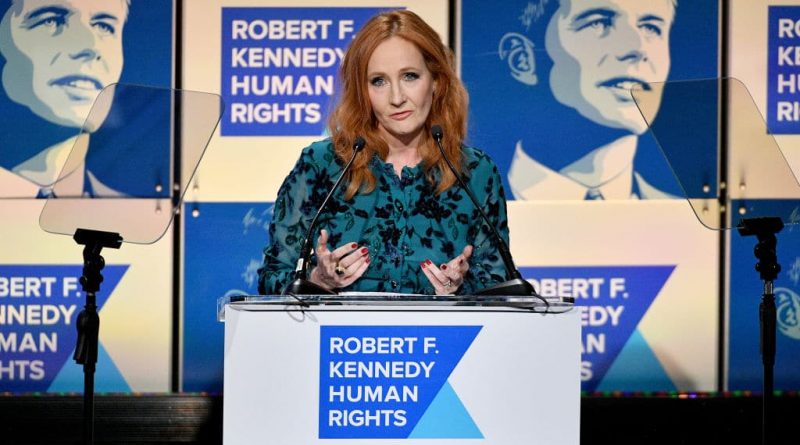 JK Rowling speaking on stage at the Robert F Kennedy Ripple of Hope Awards