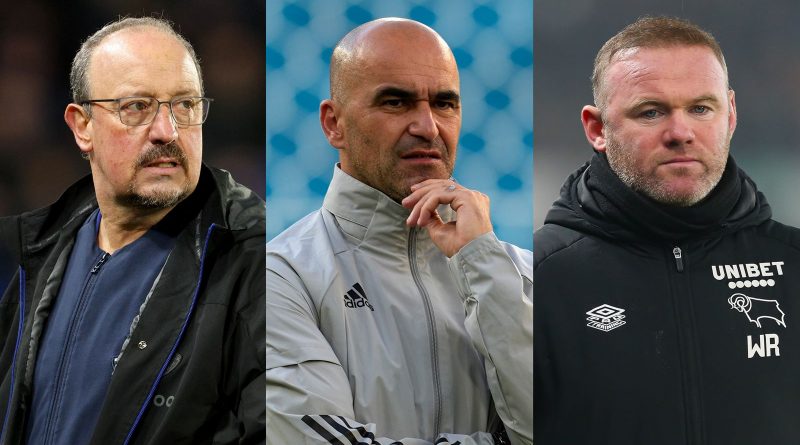 Belgium's Roberto Martinez and Derby County's Wayne Rooney are on a shortlist to replace Rafael Benitez at Everton