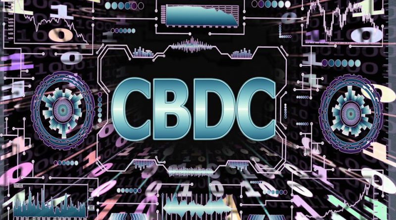 Tunnel of binary code on a black background. The inscription CBDC. Concept Digital Currency Central Bank