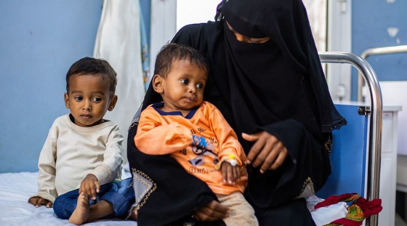 Children are screened for malnutrition at a clinic in Yemen.