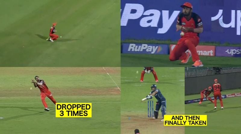 SRH vs GT Watch - Rahul Tripathi Takes A Neat Catch Near Boundary To Dismiss Abhinav Manohar After The Latter Is Dropped Multiple Times