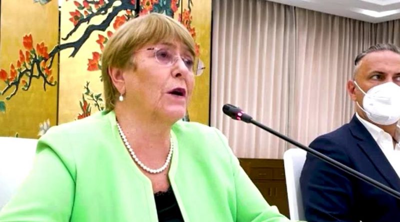 The UN High Commissioner for Human Rights Michelle Bachelet speaks at the Institute for Human Rights of Guangzhou