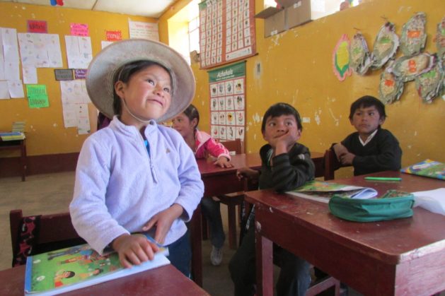 Children in an intercultural bilingual education primary school classroom in the district of Chinchaypujio, Anta province, in the southern Andean department of Cuzco, Peru. Each of these classrooms has between 10 and 13 students in different grades, at the kindergarten, primary and secondary levels. CREDIT: Courtesy of Tarea