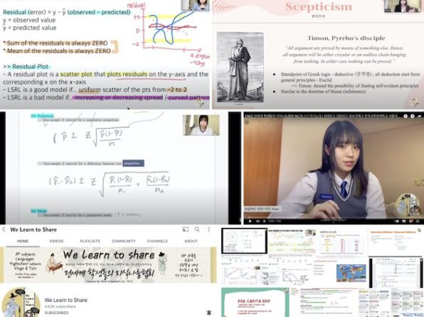 Elena Seungeun Lee, Cheongshim International Academy, Seoul, South Korea Founder of “We Learn to Share”, introducing my YouTube channel and several screenshots from my videos sharing knowledge about AP Statistics, AP world history, and philosophy. Credit: Elena Seungeun Lee/IPS