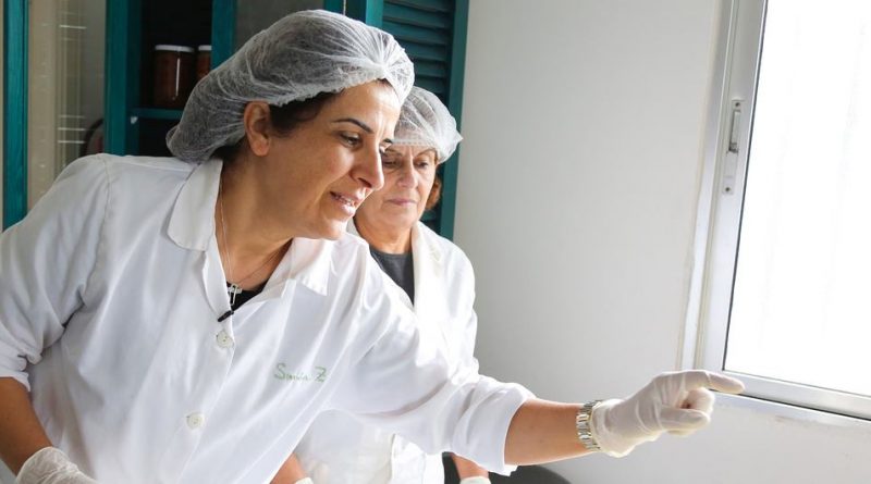 Samira Zoughaib Akiki, Chair of Al Atayeb Cooperative, choosing fresh apples for processing.