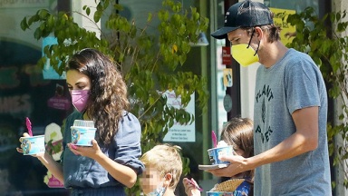 Ashton Kutcher & Mila Kunis Treat Kids Wyatt, 7, & Dimitri, 5, For Frozen Yogurt On Rare Family Outing