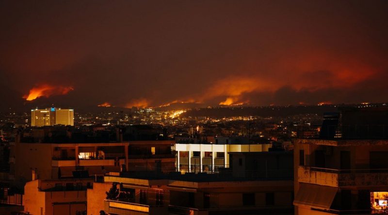 Strong winds and high temperatures have caused wildfires to spread across Athens in Greece.