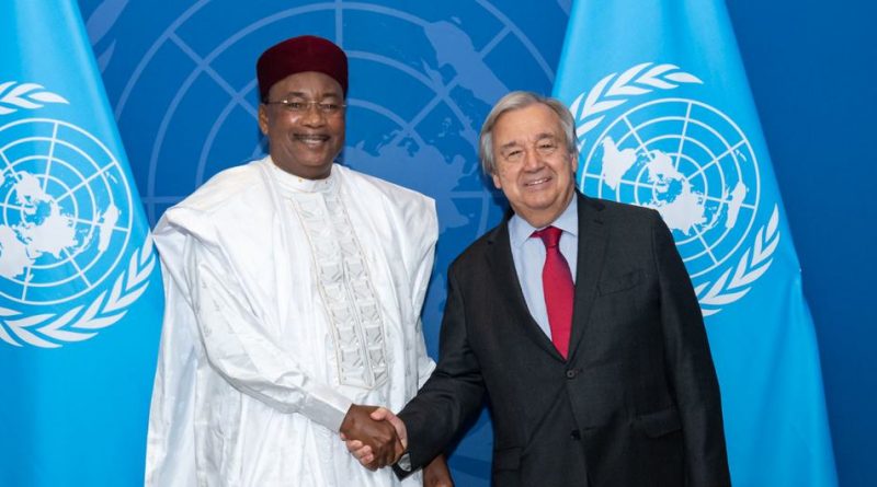 Secretary-General António Guterres (right) meets with Mahamadou Issoufou, Chair of the Independent High-level Panel on Security, Governance and Development in the Sahel.