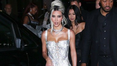 Kim Kardashian Slays In Silver Lace-Up Dress With Mom Kris For D&G After Party: Photos