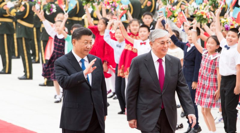Chinese President Xi Jinping holds a welcoming ceremony for visiting Kazakh President Kassym-Jomart Tokayev before their talks at the Great Hall of the People in Beijing, Sept. 11, 2019. (Huang Jingwen/Xinhua via Getty)