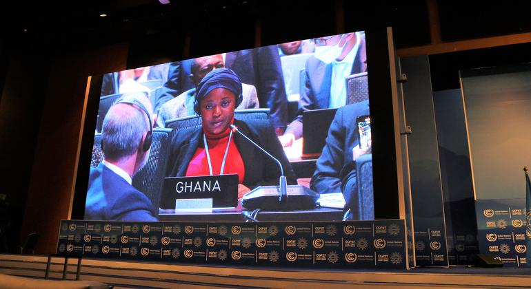 Nakeeyat Dramani Sam, a ten-year-old activist from Ghana, addressing the COP27 Plenary.