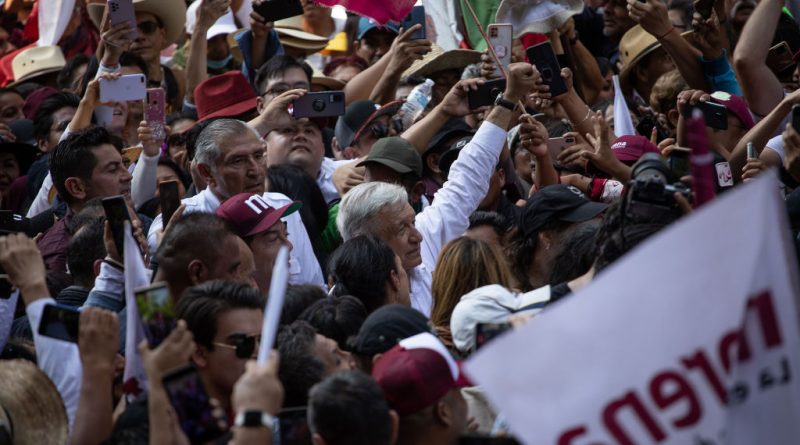 Mexican President Andres Manuel Lopez Obrador attends a march with supporters to celebrate his fourth year in office, at Reforma Avenue, in Mexico City, Nov. 27, 2022. (Daniel Cardenas—Anadolu Agency/Getty Images)