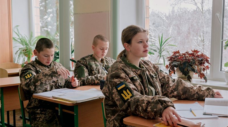 In a classroom at a military school in Kyiv Oblast in November, young Ukrainians prepare for a career in war. (Fabian Ritter—DOCKS collective)