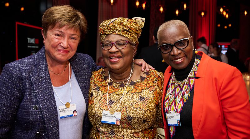 Left to right: Kristalina Georgieva, Ngozi Okonjo-Iweala, and Angelique Kidjo at the TIME 100 dinner in Davos (Christian Hutter for TIME)